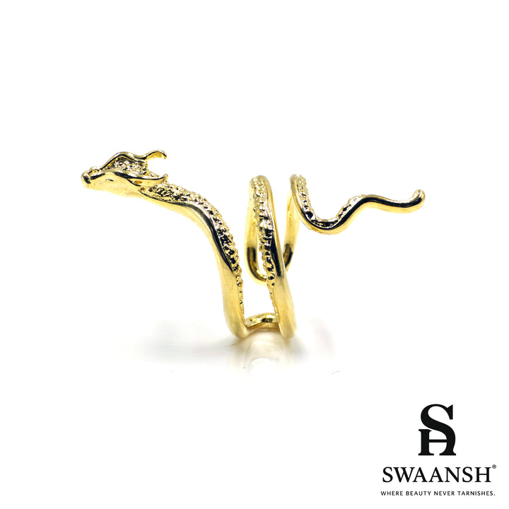 Gold adjustable ring in coiled dragon shape – Dragon Empress Ring by Swaansh