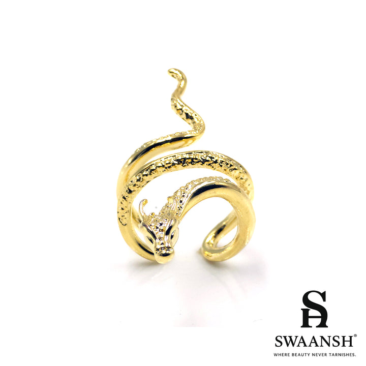 Gold adjustable ring in coiled dragon shape – Dragon Empress Ring by Swaansh
