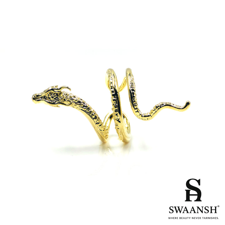 Gold adjustable ring in coiled dragon shape – Dragon Empress Ring by Swaansh