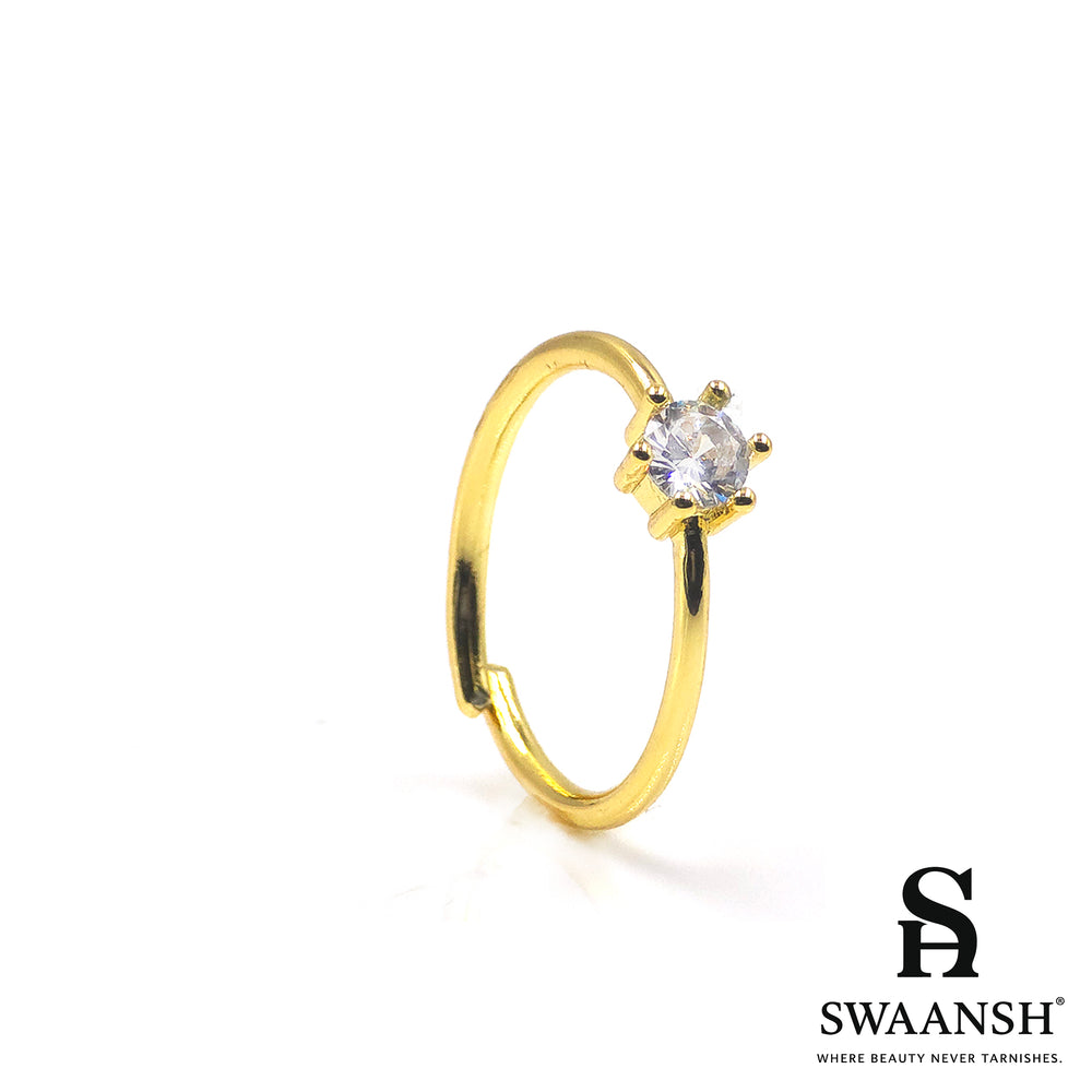Slim gold ring with a round solitaire zircon centerpiece – Sleek Solitaire Ring by Swaansh